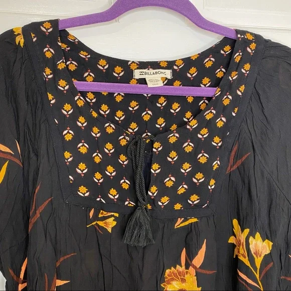SOLD🖤Billabong Ella Bella Black & Orange Floral Fall Peasant Top Small New - Picture 7 of 16